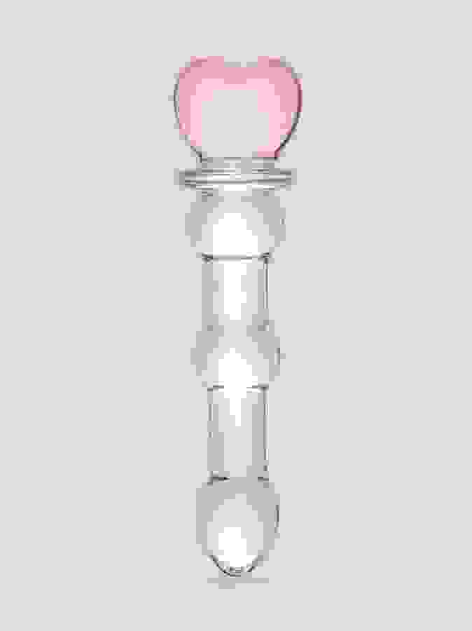 Crystal Heart Wavy Glass Dildo 6 Inch, Clear, hi-res